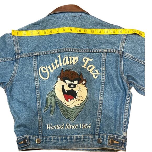 Vintage Kids Medium Warner Bros Cartoon Tasmanian Devil Outlaw Denim Jacket - Picture 10 of 16